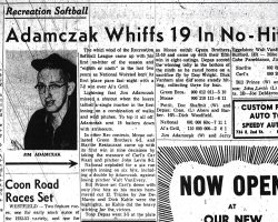 Adamczak Whiffs 19 In No-Hitter. June 28, 1961.