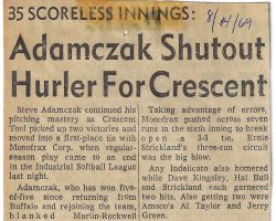 Adamczak Shutout Hurler For Crescent.  August 14, 1969.