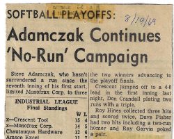 Adamczak Continues 'No-Run' Campaign.  August 19, 1969.
