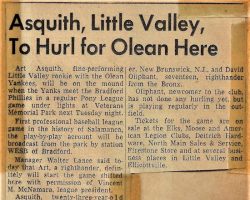 Asquith, Little Valley To Hurl for Olean Here. 1953.