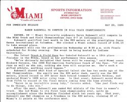 Miami University press release. May 29, 1986.