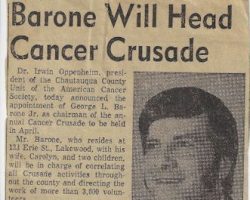Barone Will Head Cancer Crusade. <em>Post-Journal</em> (Jamestown), 1970. Barone Will Head Cancer Crusade. 1970.