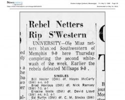 Rebel Netters Rip S'Western. May 3, 1968.