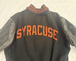 Bob Barlette's Syracuse University letterman jacket (back). Bob Barlette's Syracuse University letterman jacket (back).