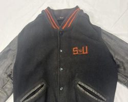 Bob Barlette's Syracuse University letterman jacket (front). Bob Barlette's Syracuse University letterman jacket (front).