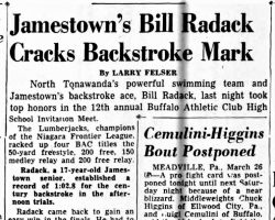 Jamestown's Bill Radack Cracks Backstroke Mark. March 27, 1955.