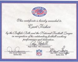 Coach of the Week certificate from Buffalo Bills, 2006.