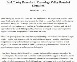 Paul Cooley Remarks to Cassadaga Valley Board of Education. November 13, 2024