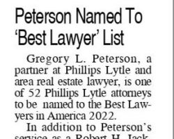 Peterson Named To "Best Lawyer' List. <em>Post-Journal</em> (Jamestown). September 4, 2021. Peterson Named To "Best Lawyer' List. September 4, 2021.