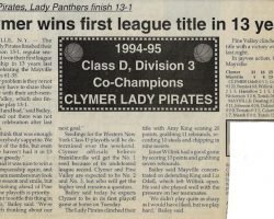 Clymer wins first league title in 13 years. February 1995.