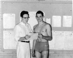 Coach Dick Bower with Bill Radack. 1954.