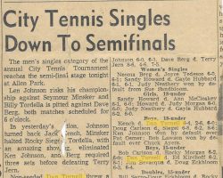 City Tennis Singles Down To Semifinals. August 18, 1960.