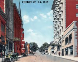 Postcard view of Cherry Street in Jamestown circa 1915