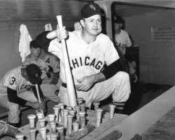 Nellie Fox sets a record for consecutive games without striking out, 98 games, August 28, 1958. Nellie Fox sets a record for consecutive games without striking out, 98 games, August 28, 1958.