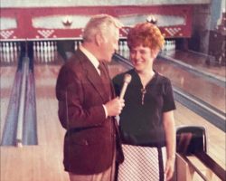 Sue Golen Bastedo with Chuck Healy on Channel 4 (Buffalo) "Beat the Champ" TV show in 1973.