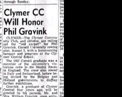 Clymer CC Will Honor Phil Gravink. July 26, 1957. Clymer CC Will Honor Phil Gravink. July 26, 1957.