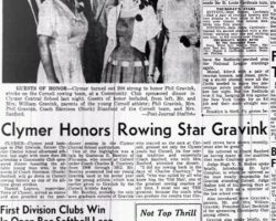 Clymer Honors Rowing Star Gravink. <em>Post-Journal</em> (Jamestown), August 2, 1957. Clymer Honors Rowing Star Gravink. August 2, 1957.