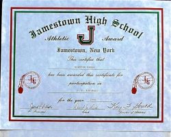 Kirsten Green's Jamestown High School softball certificates. 1990-1991.