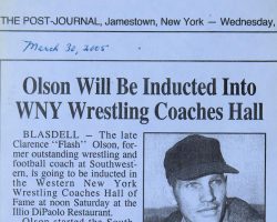 Olson Will Be Inducted Into WNY Wrestling Coaches Hall. March 30, 2005.