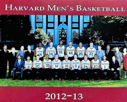 Harvard basketball 2012-13. Kirsten Green is first on right standing.
