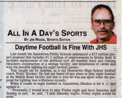 Daytime Football Is Fine With JHS. March 21, 1998.