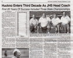 Huckno Enters Third Decade As JHS Head Coach (page 1). September 4, 2003.