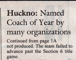 Former Union Cityite, Wally Huckno, honored as Coach of the Year (page 2). April 1, 2001.
