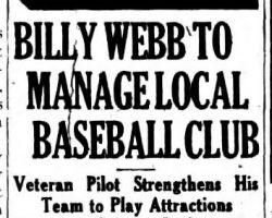 Billy Webb to Manage Local Baseball Club. March 31, 1933.