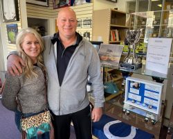 Jim Beichner and his fiancee Delaney Hale Canale visited the CSHOF on April 29, 2022.