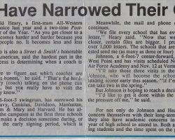 Johnson, Heary Have Narrowed Their College Choices. <em>Post-Journal</em> (Jamestown), October 30, 1993. Johnson, Heary Have Narrowed Their College Choices. October 30, 1993.