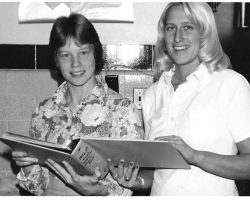 Karen Tellinghuisen and St. Mary’s School for the Deaf volleyball coach Sharon Hadden.