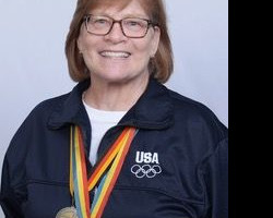 Karen Tellinghuisen with her World Olympics Games for the Deaf medals. 2023.