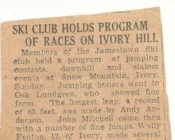 Ski Club Holds Program Of Races On Ivory Hill. Newspaper article. Ski Club Holds Program Of Races On Ivory Hill.