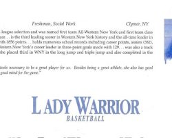 Amy King's Daemen College basketball program bio. 1995-96.