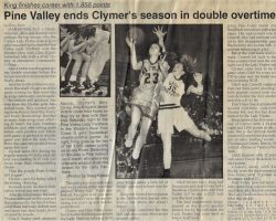 Pine Valley ends Clymer season in double overtime. February 1995.