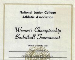 NJCAA  Championship Basketball Tournament participation certificate. 1976.
