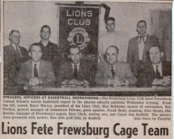 Lions Fete Frewsburg Cage Team. April 2 1953.