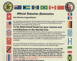 United State Head Of Family Martial Arts Association International Hall of Fame. United State Head Of Family Martial Arts Association International Hall of Fame.