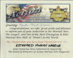 Martial Arts Magazine and Hall of Honor. Martial Arts Magazine and Hall of Honor.