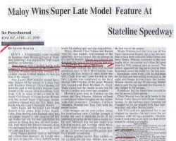 Maloy Wins Super Late Model Feature At Stateline Speedway. April 27, 2009.