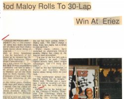 Rod Maloy Rolls To 30-Lap Win At Eriez. August 8, 1993.
