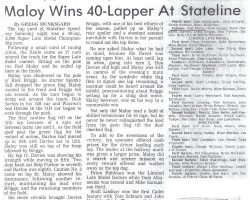 Maloy Wins 40-Lapper At Stateline. September 1, 1990.