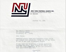 Incentive bonus from NY Giants. January 16, 1975.