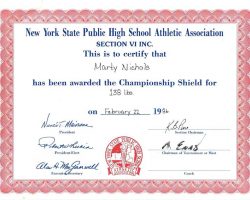 NYSPHSAA Championship Shield certificate. February 22, 1986.
