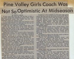 Pine Valley Girls Coach Was Not So Optimistic At Midseason. <em>Post-Journal</em> (Jamestown), March 1990. Pine Valley Girls Coach Was Not So Optimistic At Midseason. March 1990.