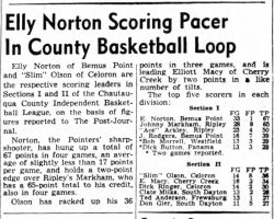 Elly Norton Scoring Pacer In County Basketball Loop. <em>Post-Journal </em> (Jamestown), January 30, 1946. Elly Norton Scoring Pacer In County Basketball Loop. January 30, 1946.