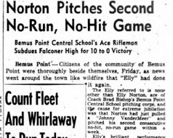 Norton Pitches Second No-Run, No-Hit Game. June 9, 1943. Norton Pitches Second No-Run, No-Hit Game. June 9, 1943.