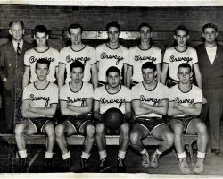 Oswego High School basketball, 1947. Patrick Damore holding ball. Oswego High School basketball, 1947. Patrick Damore holding ball.