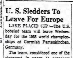 U.S. Sledders To Leave For Europe. January 13, 1958.