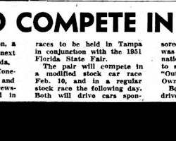 Area Racers To Compete In Florida Events. January 23, 1951.